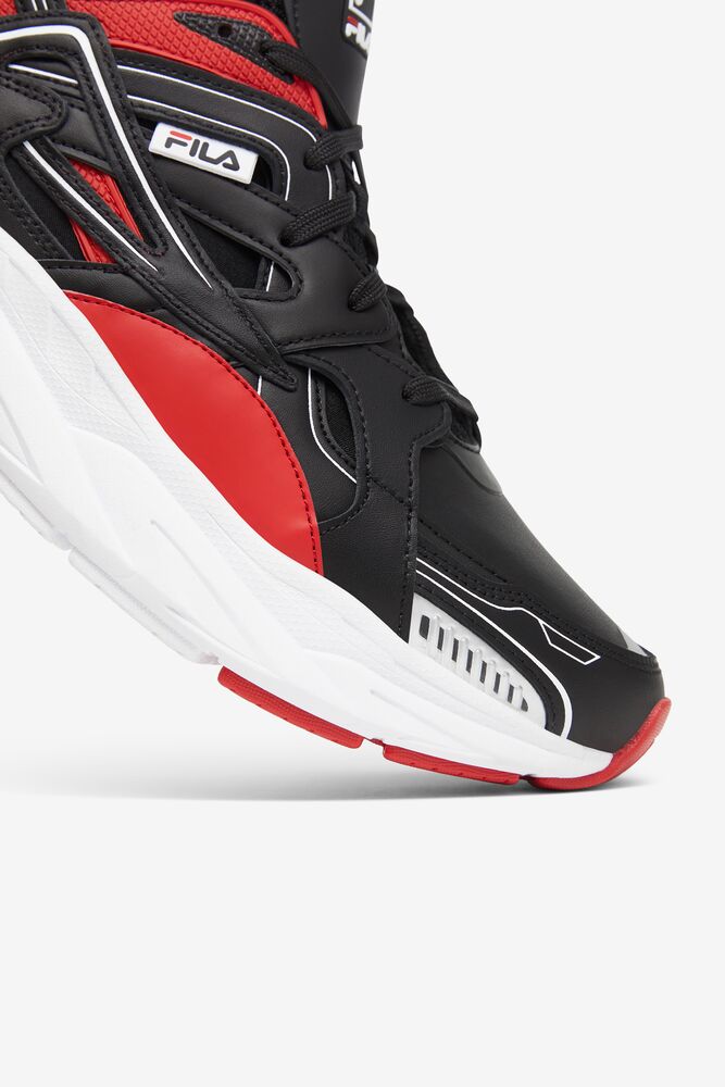 red and black fila high tops